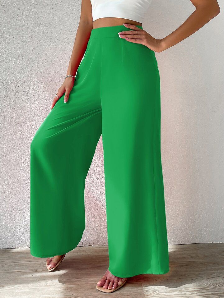 SHEIN Privé High Waist Solid Wide Leg Pants | SHEIN