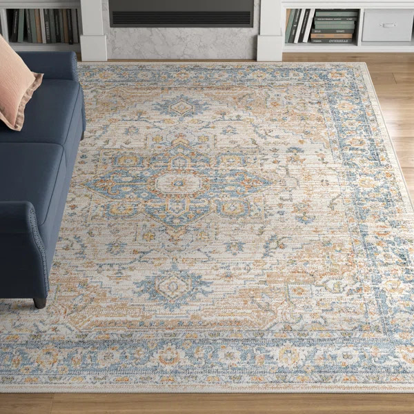 Weber Machine Washable Oriental Ivory/Blue Area Rug | Wayfair North America
