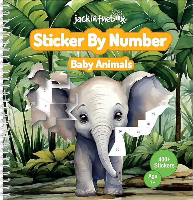 jackinthebox Sticker by Number Book baby Animals Theme, 12 Scenes Puzzle Paint by Sticker Book + ... | Amazon (US)