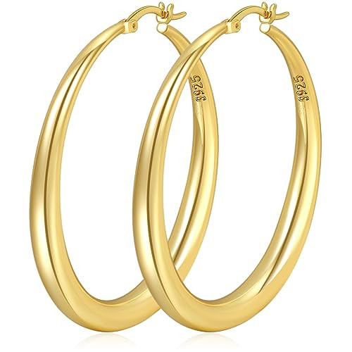 PABBEU Gold Thick Hoop Earrings Chunky Gold Hoops Hypoallergenic Large Hoop Lightweight Big Hoop Earrings For Women 35/40/50/60/70mm | Amazon (US)