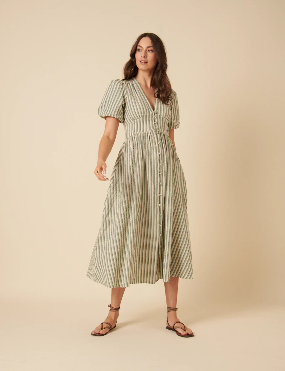 Green Pinstriped Starlight Midi Dress | Nobody's Child