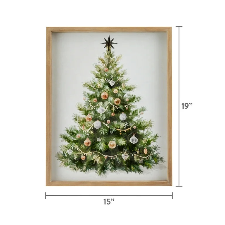 Christmas Tree Framed Tinted Gel Embellished Canvas Christmas Wall Art, by Holiday Time | Walmart (US)