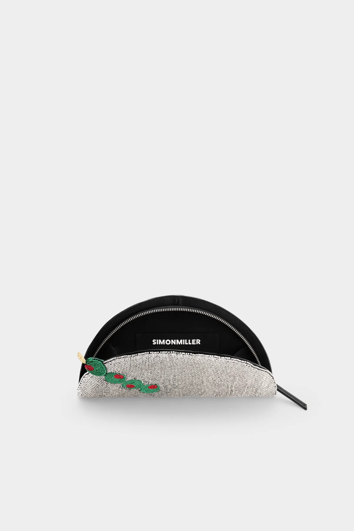 Beaded Martini Clutch In Silver/Olive Motif | Simon Miller