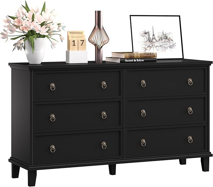 Black Dresser for Bedroom, 53.1'' Wide Chest of Drawers with 6 Drawers, Large Storage Wooden Dres... | Amazon (US)