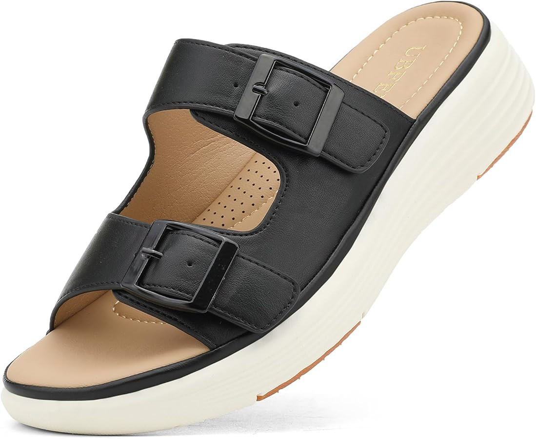 UBFEN Womens Slide Sandals Comfortable Lightweight Slip On Platform Wedge Sandals | Amazon (US)