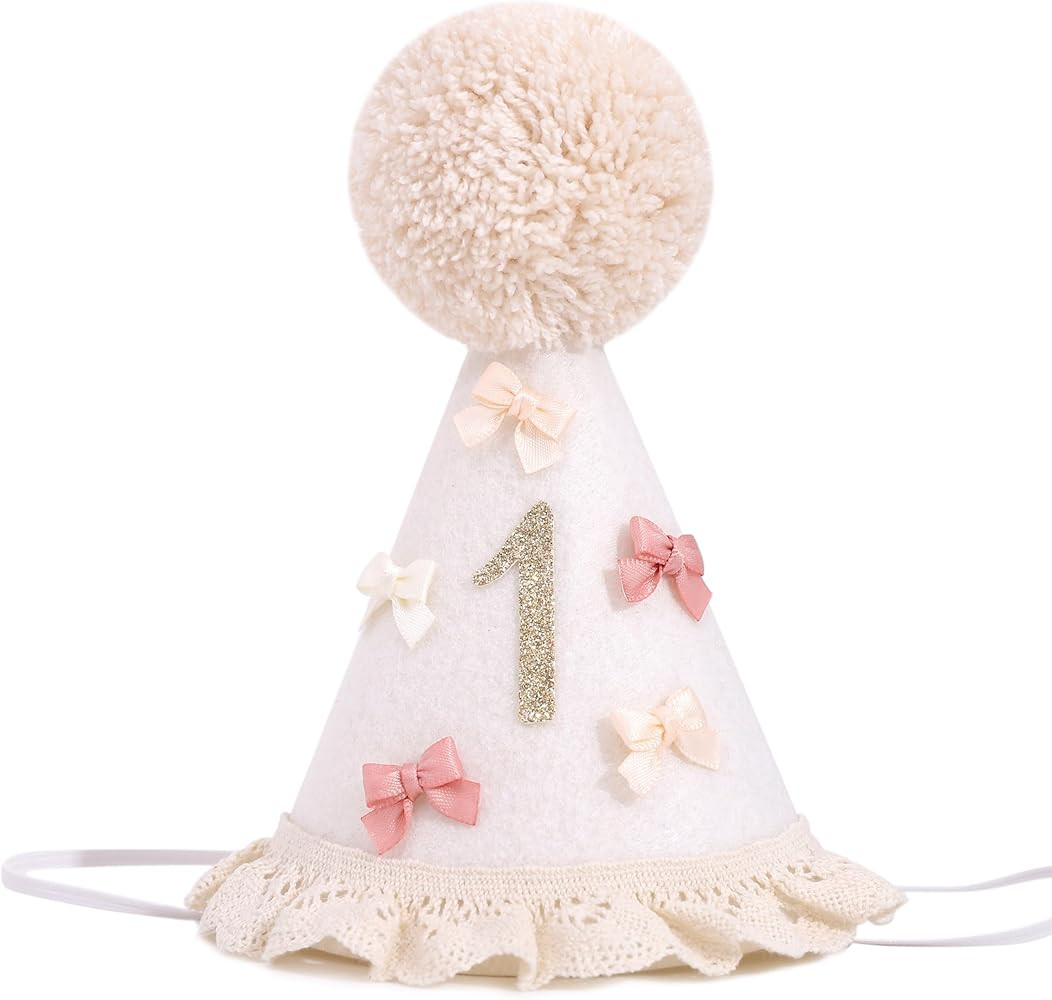Bow 1st Birthday Hat for Girls – Boho First Birthday Crown, Baby Girl Pink Party Hat, Bow Theme... | Amazon (US)