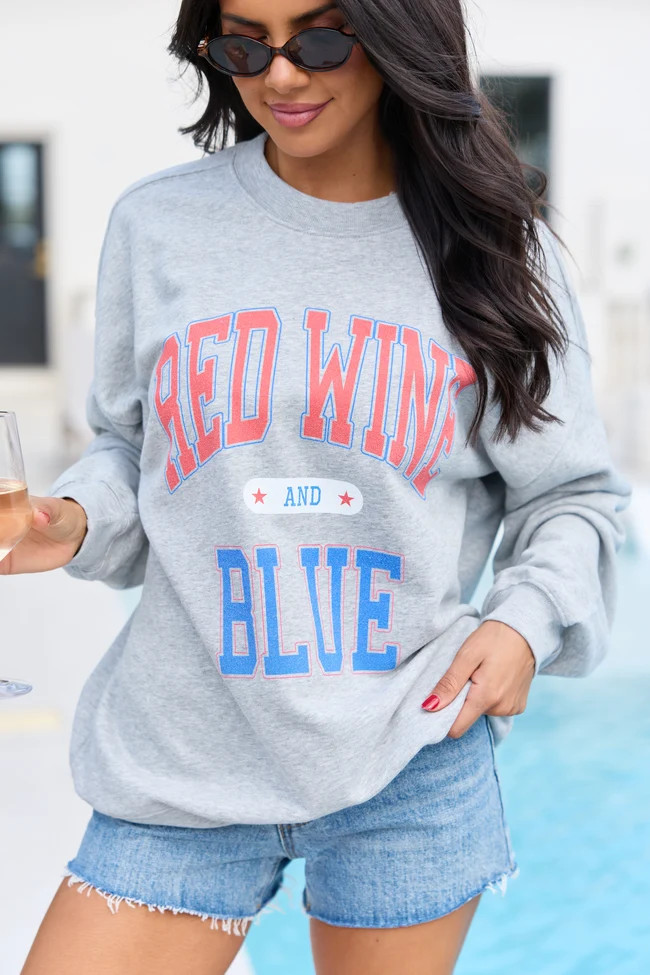 Red Wine And Blue Light Grey Graphic Sweatshirt | Pink Lily