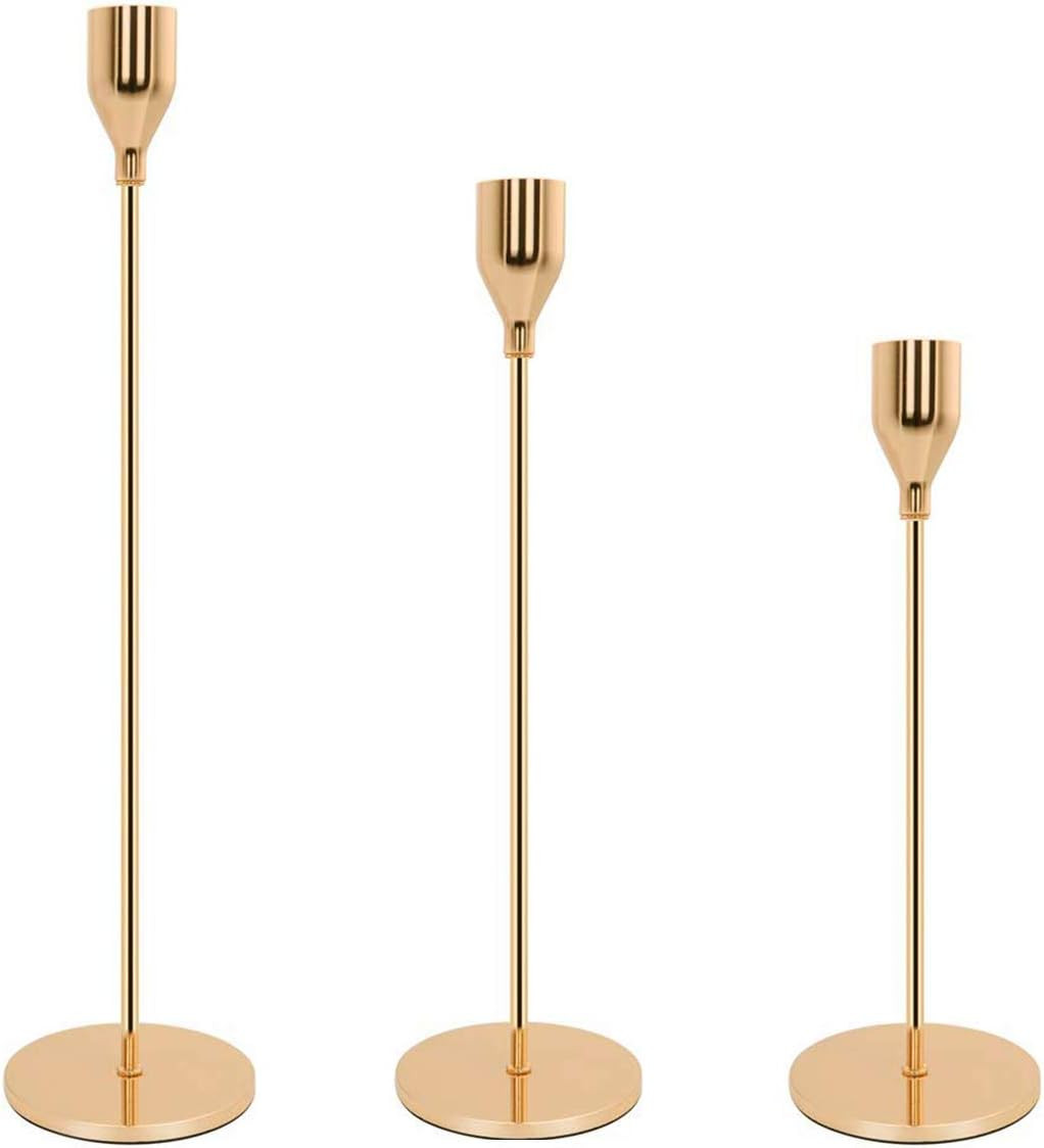 Gails Willing Set of 3 Gold Brass Candle Holders for Taper Candles, Decorative Candlestick Holder... | Amazon (US)