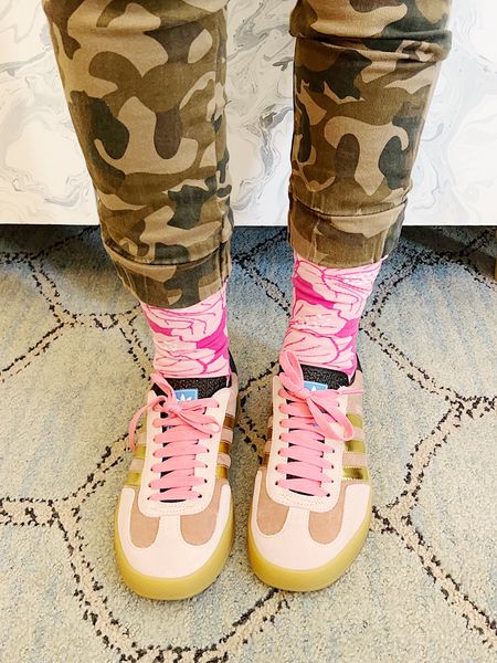 Pattern on pattern - camo is def one of my favorite patterns and it works so well with these hot pink hibiscus socks. 

#LTKOver40 #LTKFindsUnder50 #LTKStyleTip