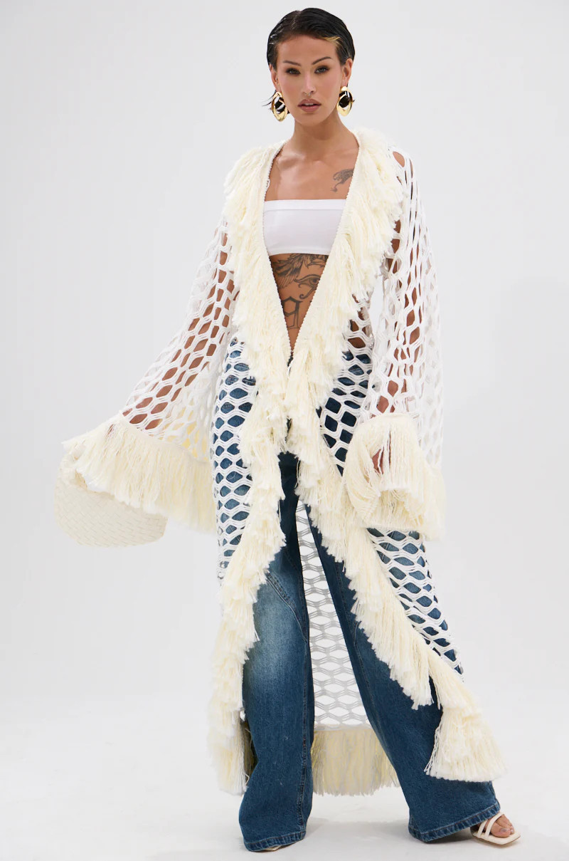 AKIRA Born Like This Fringe Detail Long Cardigan Sweater | Size Large/XL | AKIRA