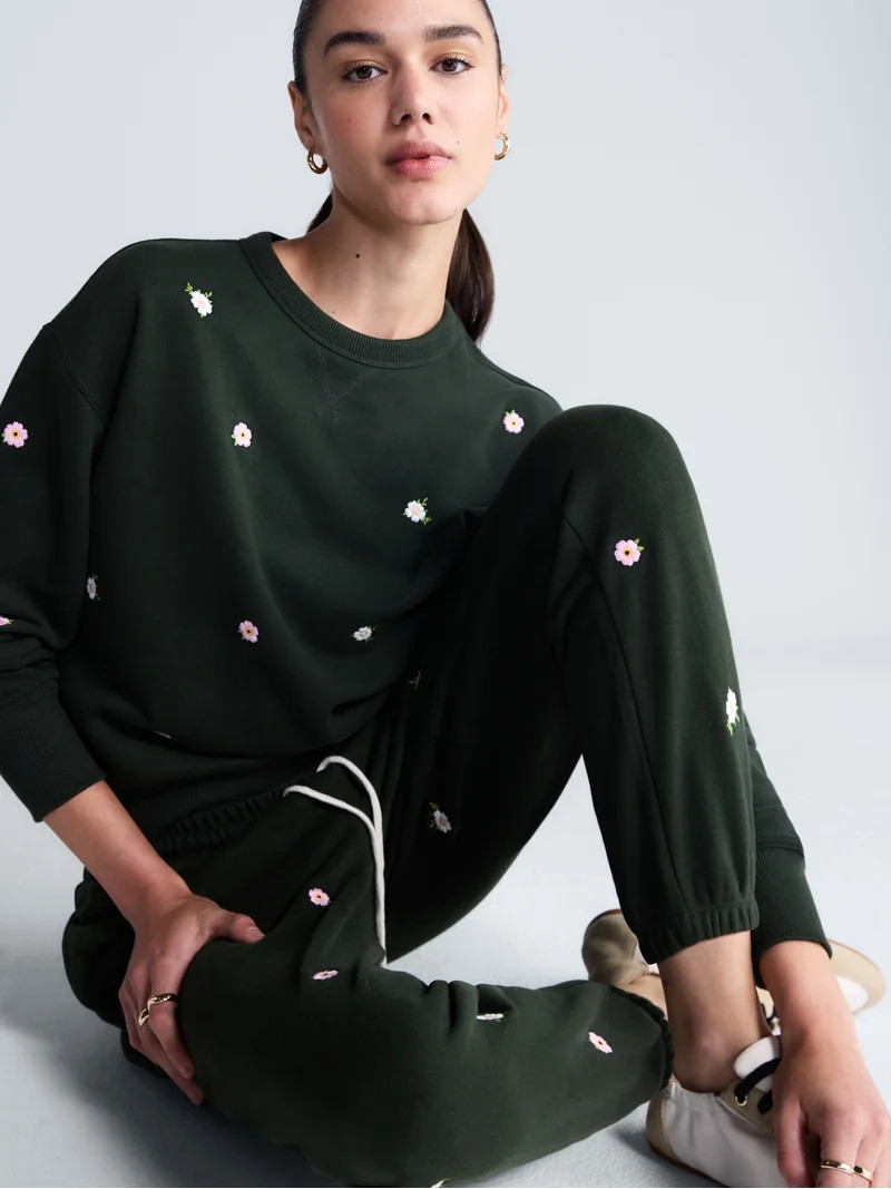 Free Assembly Women\u2019s and Women\u2019s Plus Embroidered Jogger Sweatpants, Sizes XS-4X | Walmart (US)