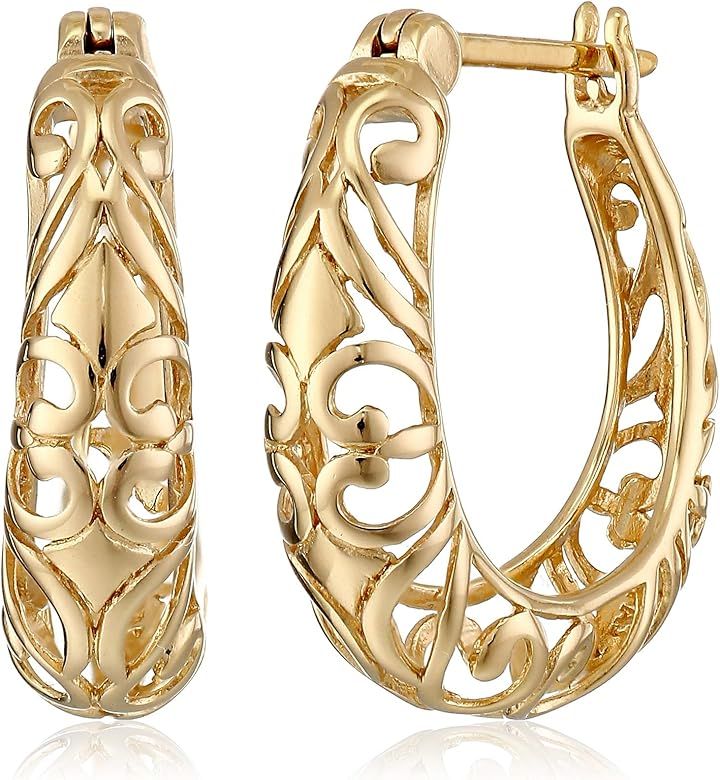Amazon Collection 18k Yellow Gold Plated Sterling Silver Filigree Round Hoop Earrings | Amazon (US)