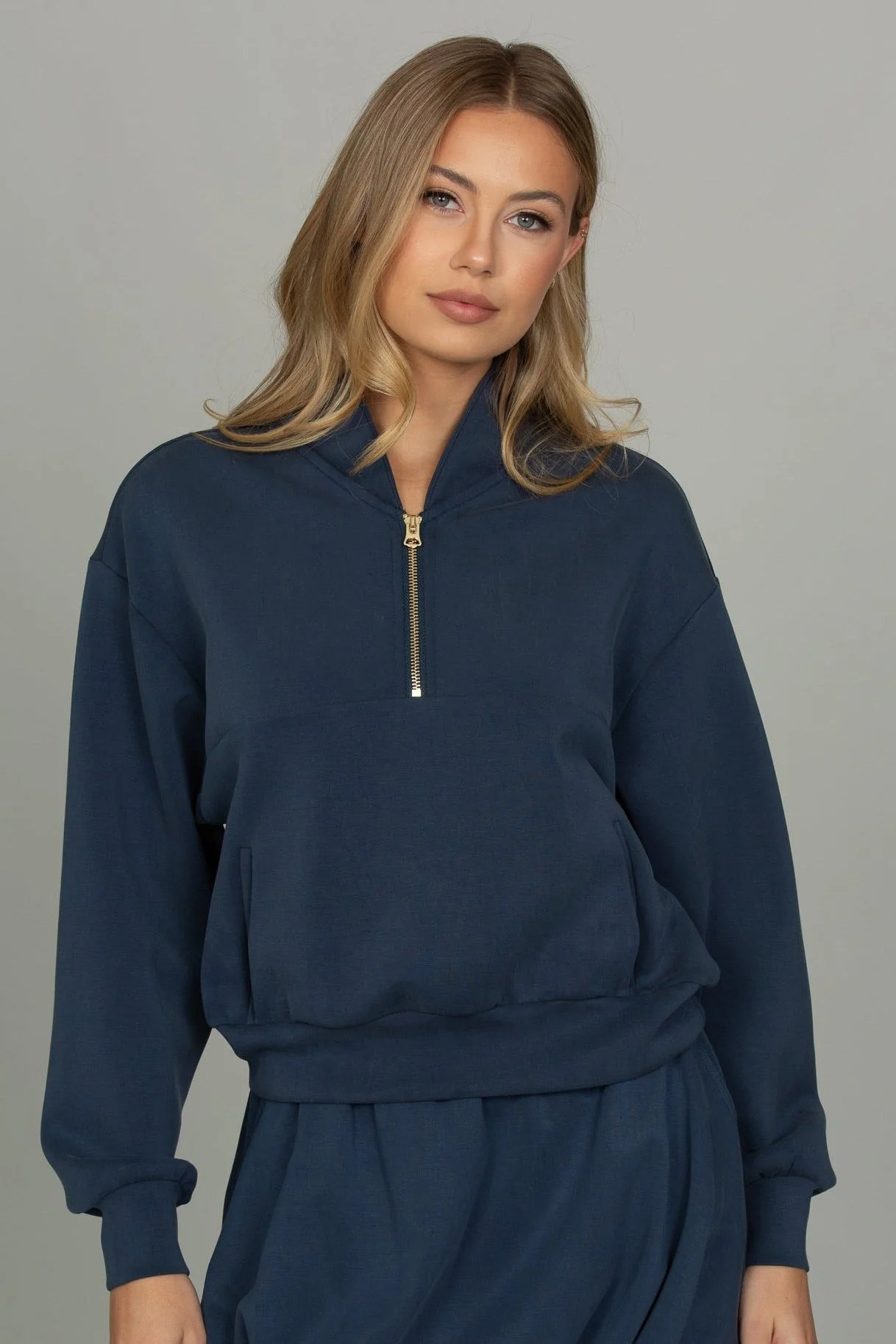 Stone Navy LuxeSoft Lounge Quarter Zip | Gold Hinge