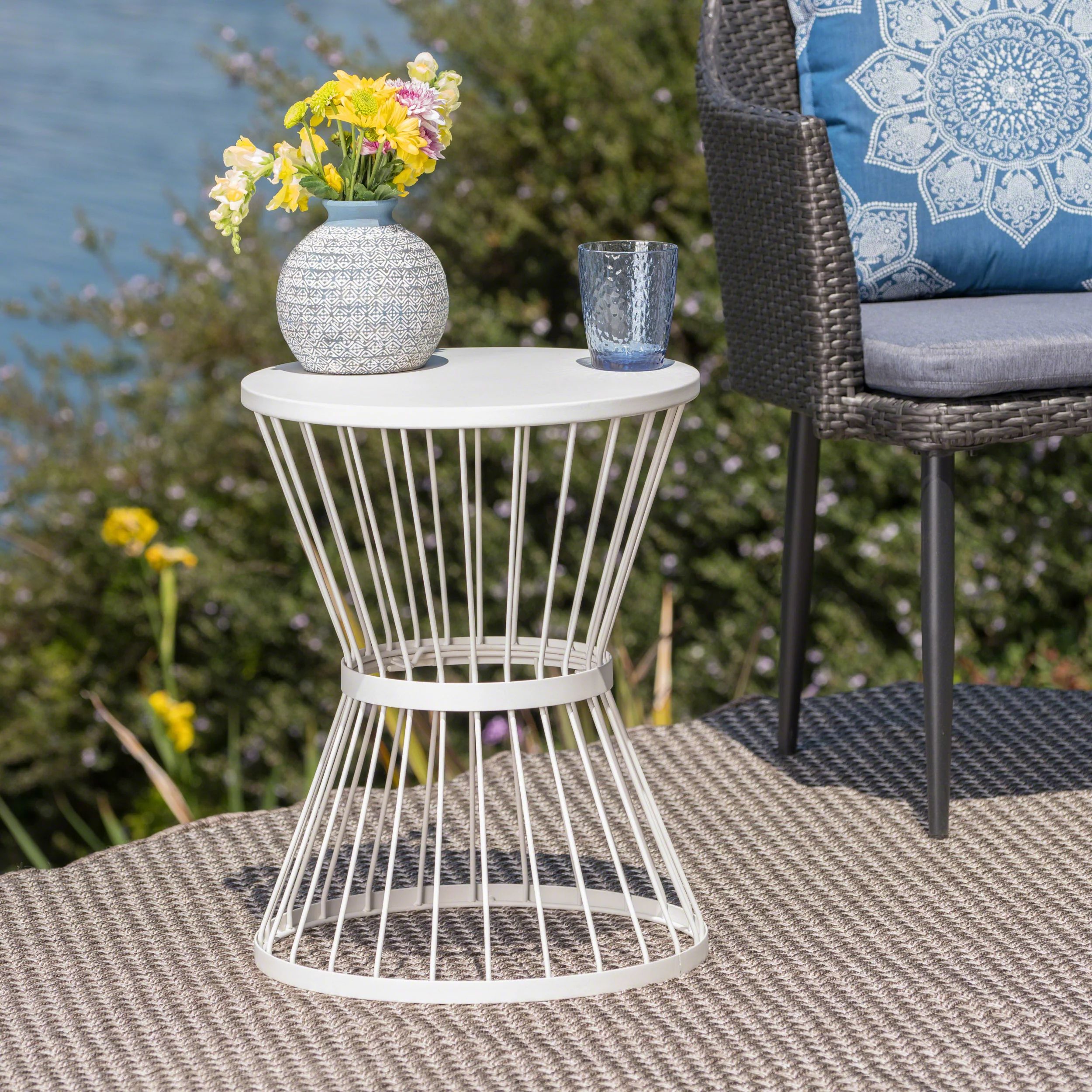 Anthony Outdoor 16-Inch Iron Side Table, Matte White | Walmart (US)