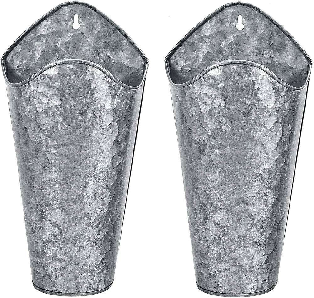 Gonioa Set of 2 Galvanized Metal Wall Planter, Farmhouse Wall Decor Style Hanging Wall Vase Plant... | Amazon (US)