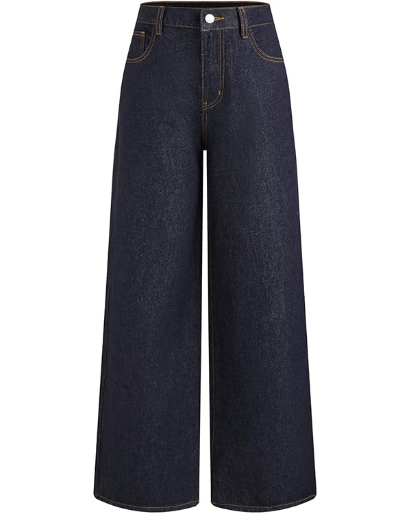 CIDER Women Mid Waist Denim Wide Leg Jeans Trousers Casual Pants Jean with Pocket | Amazon (US)