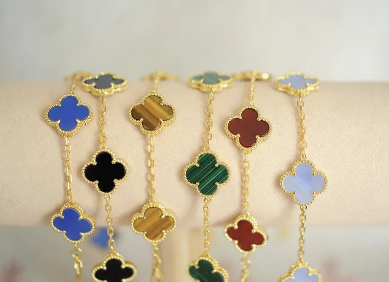 Five clover bracelet, 5 four leaf clover bracelet 18k gold plated silver, 15mm clover, clover jew... | Etsy (US)