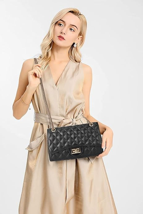 Quilted Crossbody Bags for Women Leather Ladies Shoulder Purses with Chain Strap Stylish Clutch P... | Amazon (US)