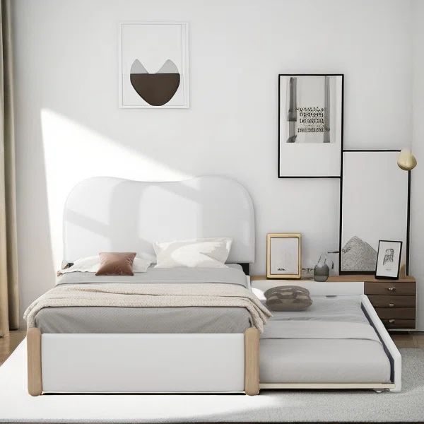 Berber Fleece Platform Bed With Curved Headboard And Twin Size Trundle | Wayfair North America