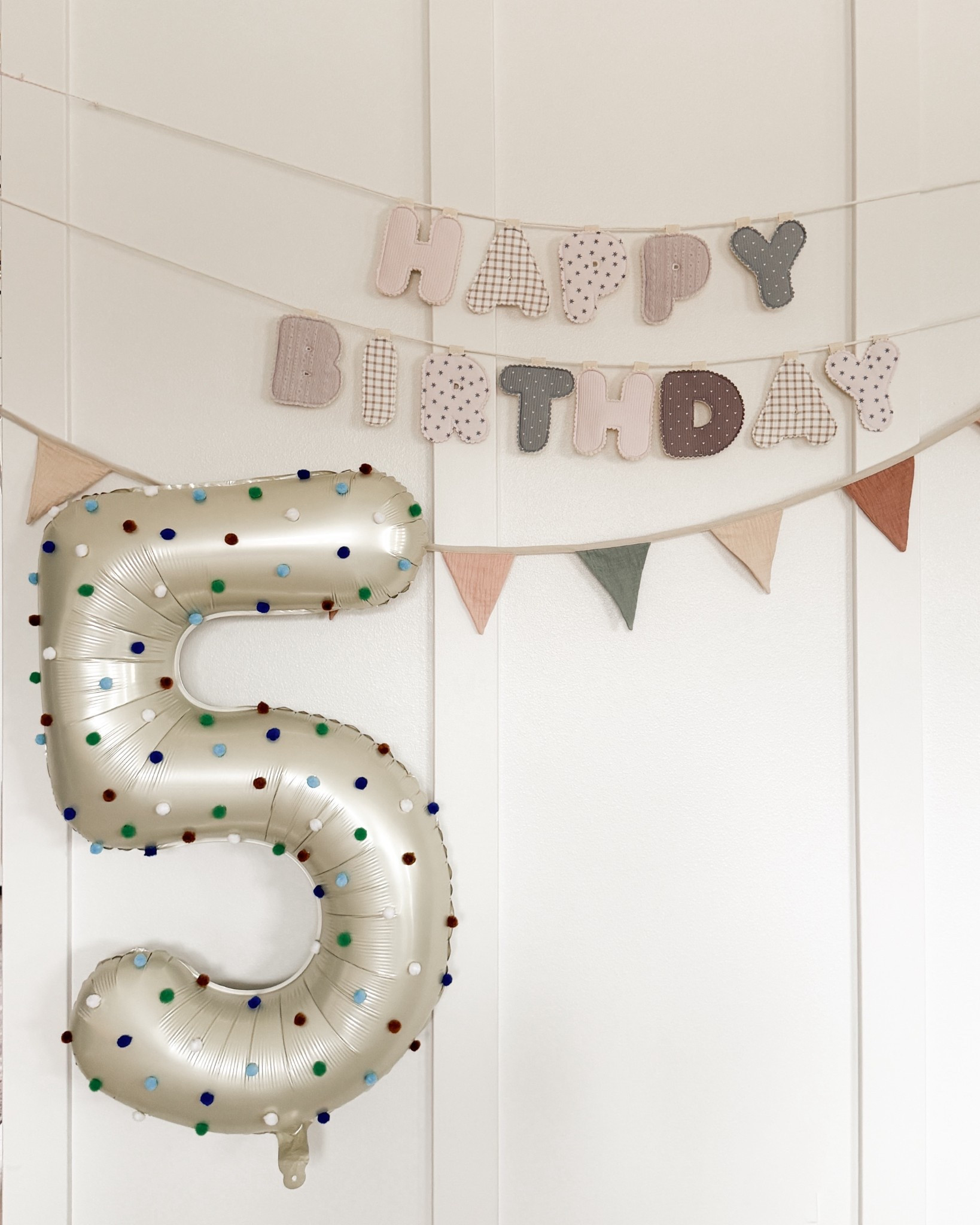 Pom pom balloon and birthday banner 
