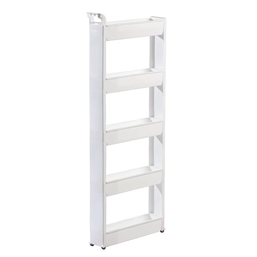 Miles Kimball 5 Tier Slim Cart, White, Durable Plastic, Easy Assembly, Holds Up to 6.5 lbs | Amazon (US)