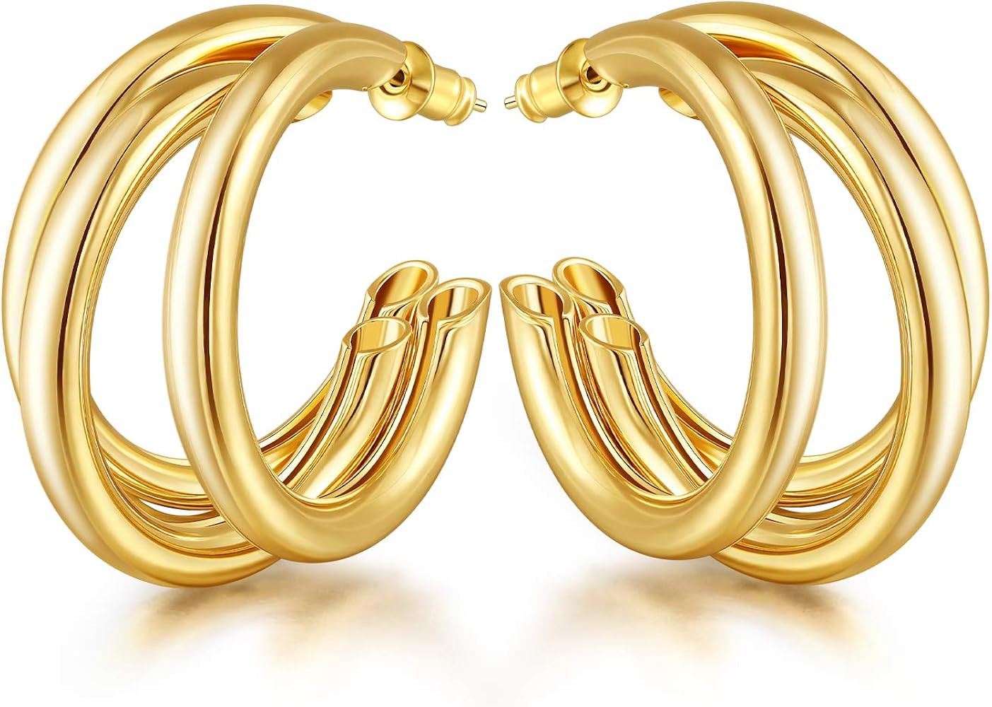 EASYSO 14K Gold Plated Hoop Earrings, Lightweight Chunky Open Hoops Hypoallergenic Earrings for Wome | Amazon (US)