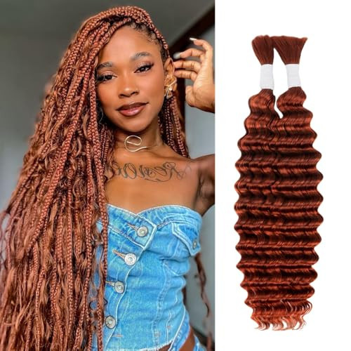 350 Deep Wave Dark Ginger Bulk Human Braiding Hair 100 percent Human Hair Unprocessed Brazilian Virgin Hair for 2 Braids Per of 1 pack 100g 20 Inch Human Hair for Micro braiding No Weft | Amazon (US)