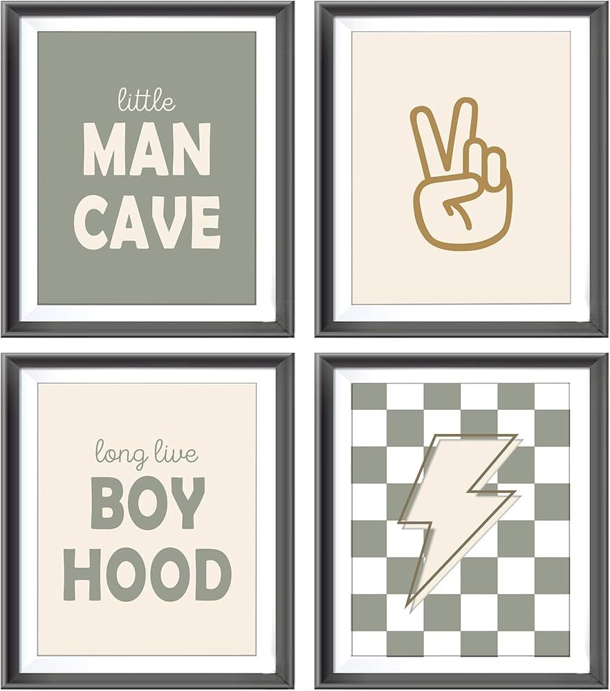 Little Man Cave Retro Preppy Checkered Lightning Peace Sign Long Live Boyhood Poster Prints for B... | Amazon (US)