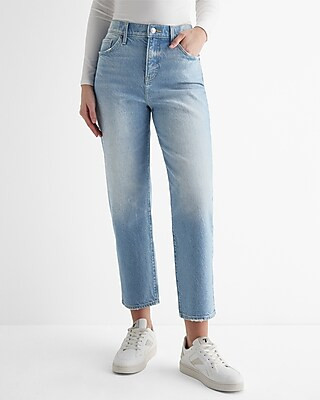 High Waisted Light Wash Straight Ankle Jeans | Express
