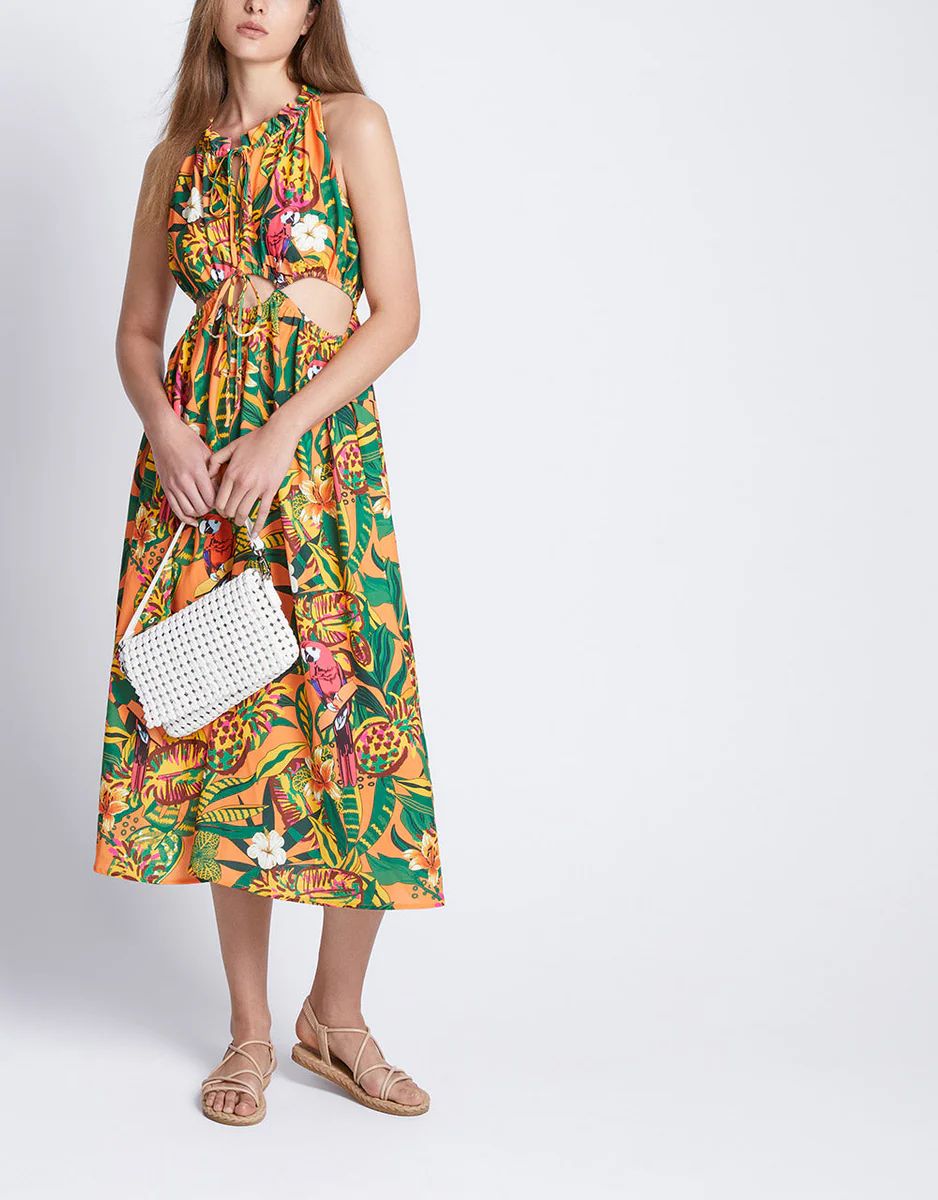 Tropical Print Cut Out Sleeveless Midi Sun Dress | Urban Revivo