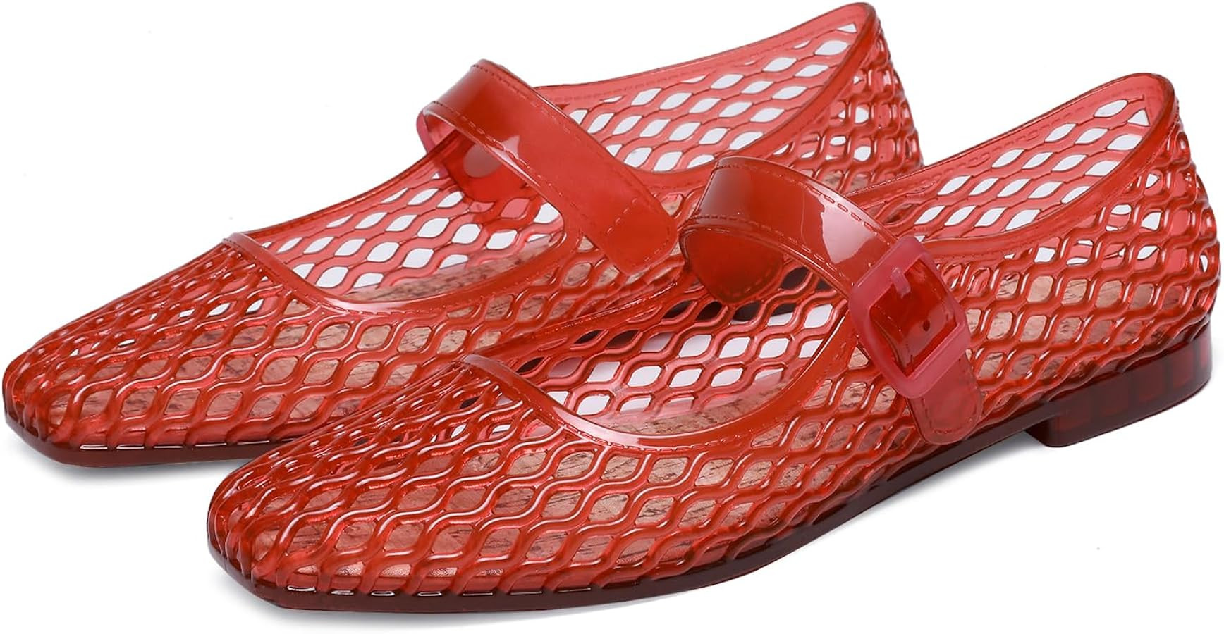 Jelly Flat Shoes for Women Square Toe Mesh Ballet Flats Clear Beach Mary Jane Jellies Comfortbale... | Amazon (US)