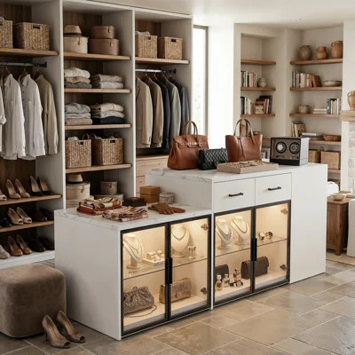 Walk-In Closet Island With LED Glass Display | Wayfair North America