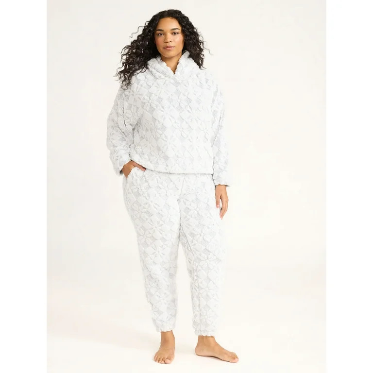 Joyspun Women's Embossed Plush Hoodie and Joggers Pajama Set, 2-Piece, Size XS-2X | Walmart (US)