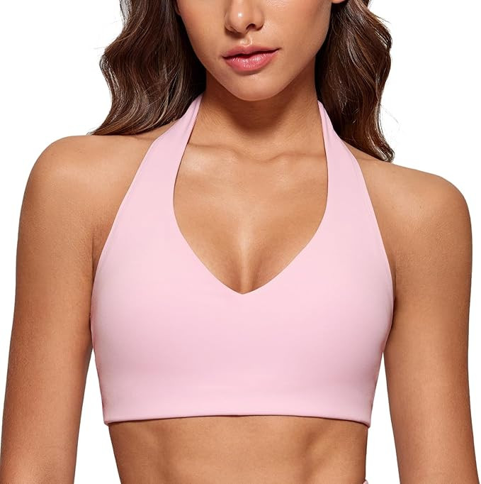 Womens Halter Longline Sports Bra Padded Low Back Yoga Bar Workout Crop Top with Built in Bra | Amazon (US)