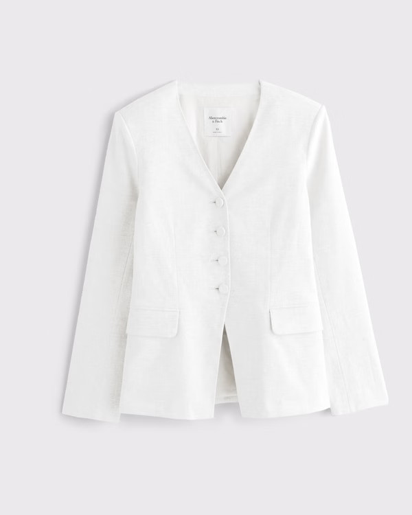 Women's Linen-Blend Collarless Blazer | Women's Coats & Jackets | Abercrombie.com | Abercrombie & Fitch (US)