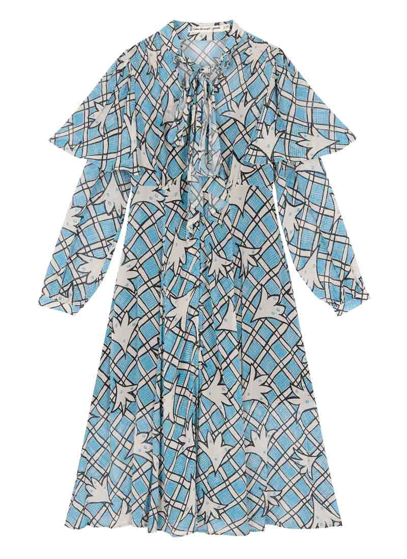 Celia Birtwell X Joanie - Little Rock Cape Sleeve Pussy Bow Button Through Dress | Joanie