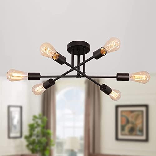 MEIXISUE Black Modern Sputnik Chandelier Ceiling Light Fixtures,6-Lights Industrial Metal Semi Fl... | Amazon (US)