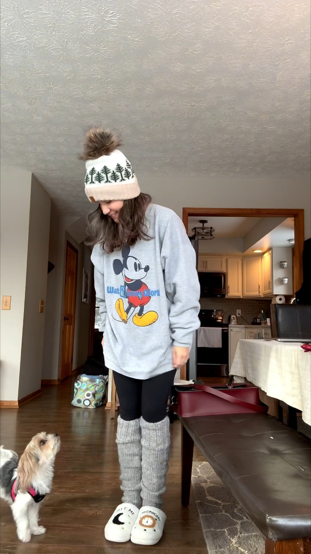 Cozy travel outfit! Base layers and added my vintage Disney sweatshirt, fleece lined hat and leg warmers. In upstate NY and it’s freezing! 🥶 

#LTKTravel #LTKdayinmylife #LTKOver40