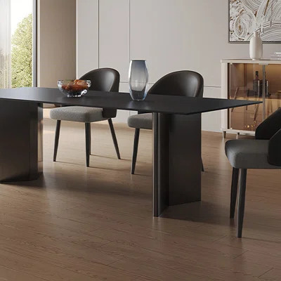 Black simple rock plate dining table chair set | Wayfair North America