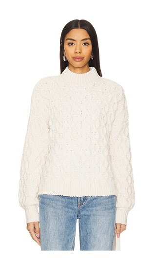 Cable Mock Neck Sweater in Light Almond | Revolve Clothing (Global)