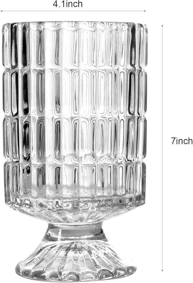 7 Inch Modern Glass Vase with Embossed Ribbed Base - Clear Hydroponic Design for Home Decor, Wedd... | Amazon (US)