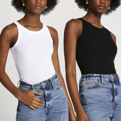 Black racer back vest multipack | River Island (UK & IE)