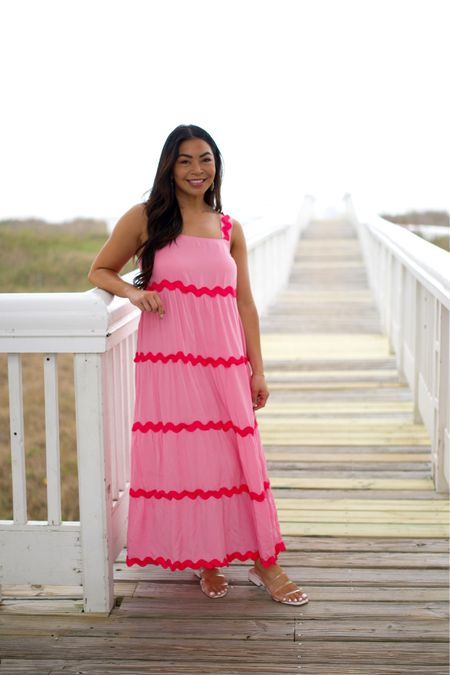 Who is ready for a beach vacation?! 🙋🏻‍♀️🙋🏻‍♀️🙋🏻‍♀️ wearing a small in this ric rac pink maxi dress 

#LTKtravel #LTKswim #LTKover40