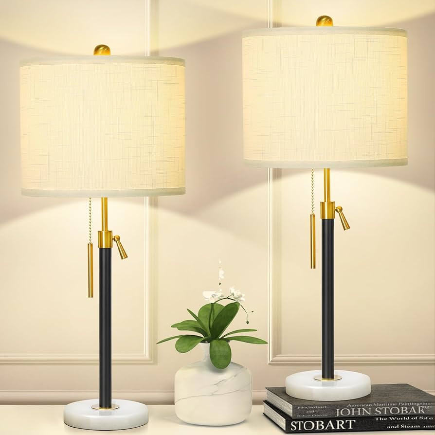 Black and Gold Table Lamps Set of 2: 22" to 30" Height Adjustable Nightstand Lamps with White Lin... | Amazon (US)