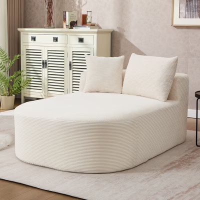 Corduroy Chaise Lounge Chair Oversized Sofa Bed with Deep Seat & 2 Pillows, No Assembly Required, Beige - ModernLuxe | Target