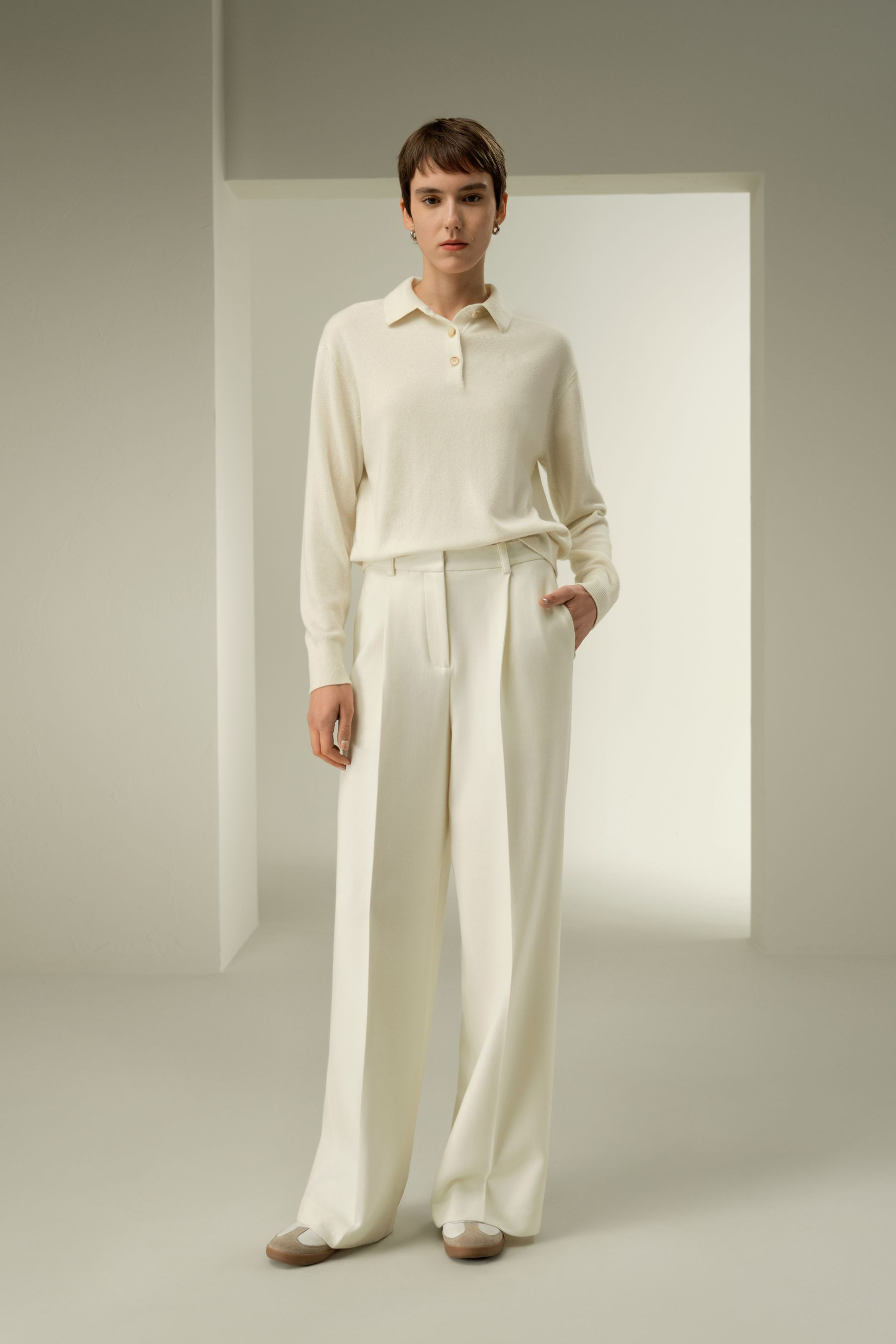 Silk-Wool Tweed Blend Trousers | LilySilk