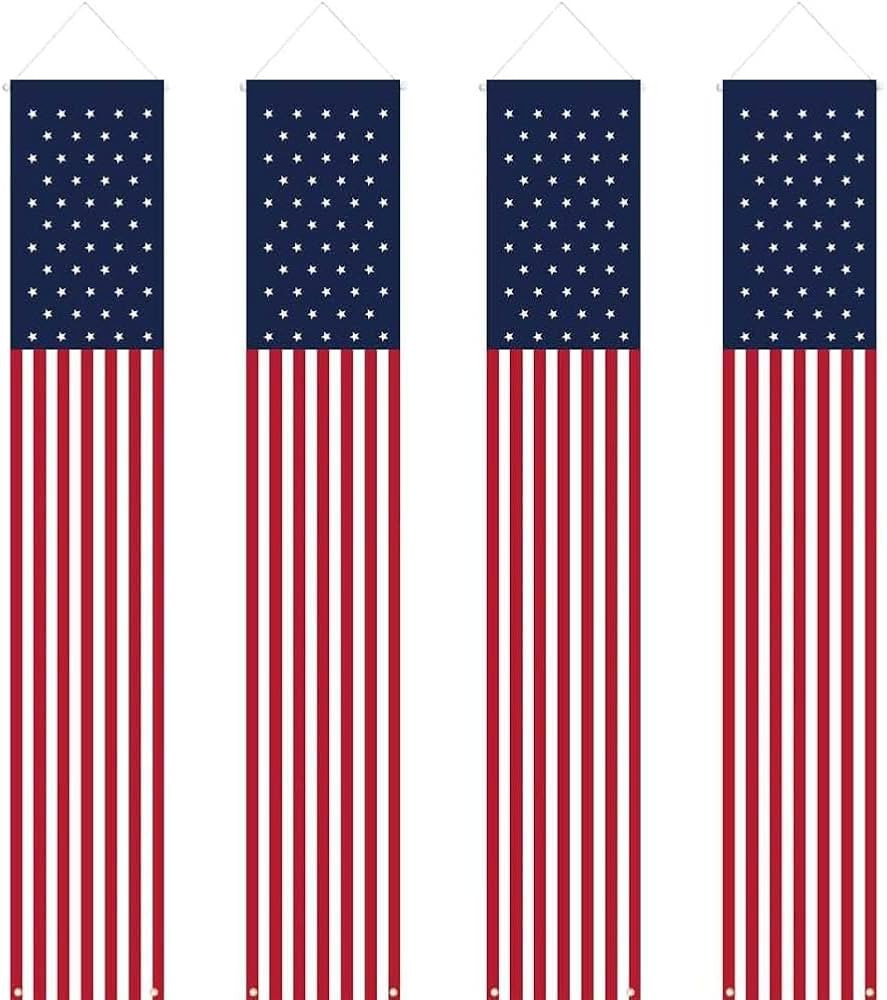 4 PCS Patriotic Decorations 4th of July Decorations Outdoor Hanging American Flag Banners Porch S... | Amazon (US)
