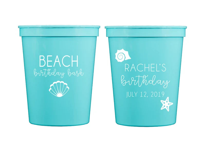 Beach birthday cups, Beach birthday bash, Beach bachelorette, Beach themed birthday party, Beach ... | Etsy (US)