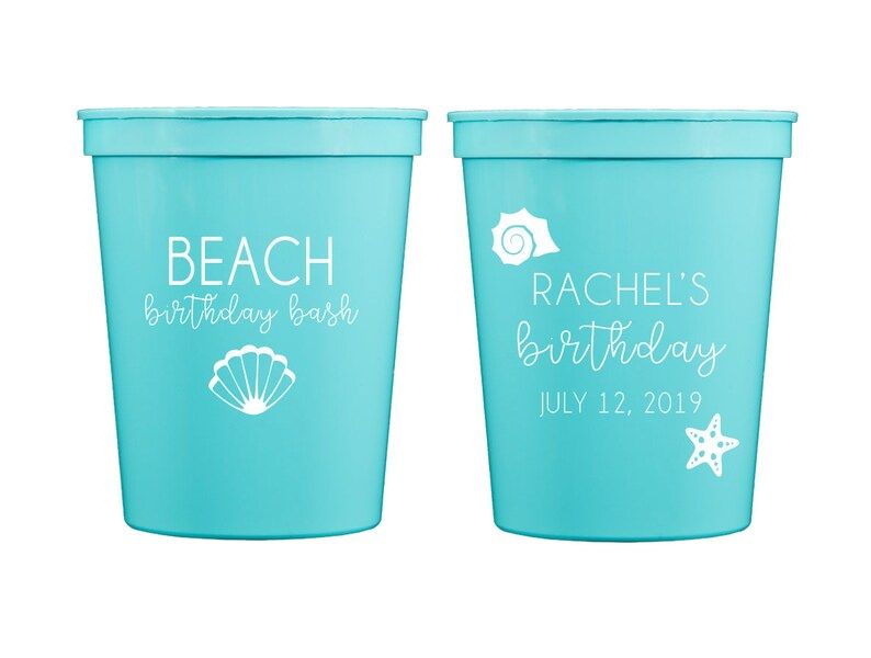 Beach birthday cups, Beach birthday bash, Beach bachelorette, Beach themed birthday party, Beach ... | Etsy (US)