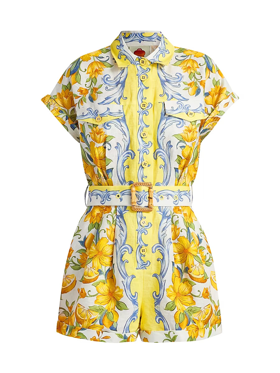 Women's Sicily Floral Linen Romper - Off White - Size Small | Saks Fifth Avenue